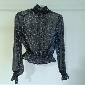 Black sheer stars long sleeve top